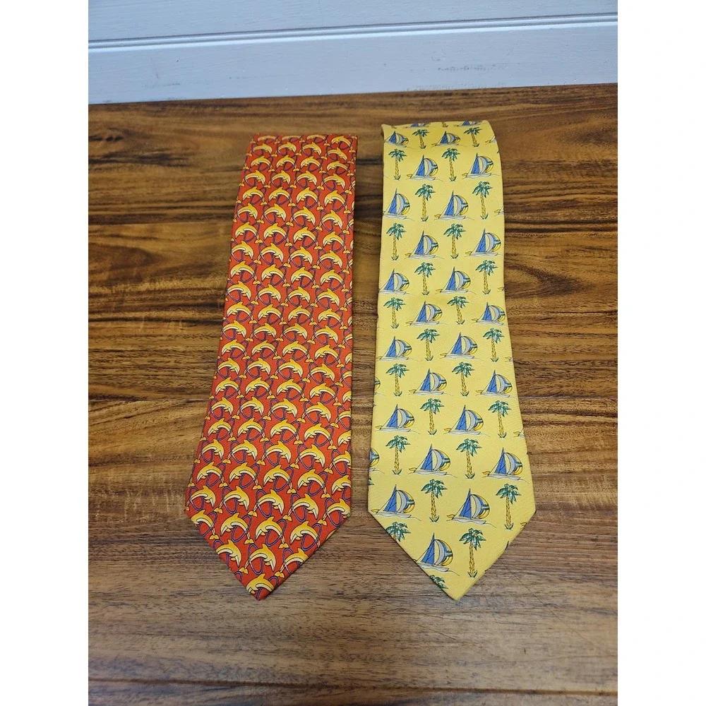 Lot Of 2 Jos. A. Bank Executive Silk Tie Extra Long Necktie Dolphins Sailboats